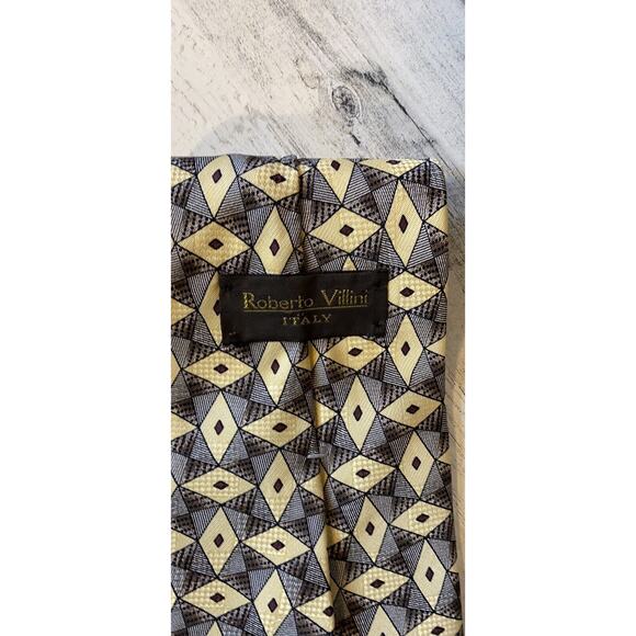 roberto villini tie Men’s geometric gold all silk imported fabric - Picture 3 of 4
